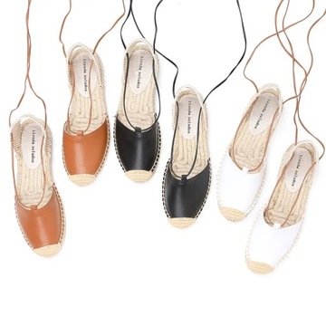 BUTY ESPADRYLE SKÓRZANE SKÓRA NATURALNA JUTOWE JUTA WIĄZANE BIAŁE 39