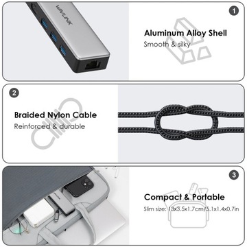 WAVLINK UHP3413 Адаптер-концентратор 6-в-1 Док-станция USB-C с поддержкой 4K/100 Вт