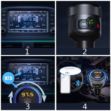FM-ПЕРЕДАТЧИК BLUETOOTH 5.1 USB БЫСТРОЕ ЗАРЯДНОЕ УСТРОЙСТВО QC 18 Вт/PD 24 Вт 12/24 В БАС