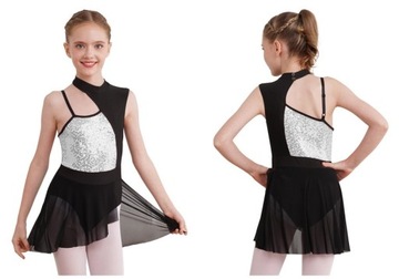Sukienka Body Balet Trykot Gimnastyka Cekiny Srebrna 146/152