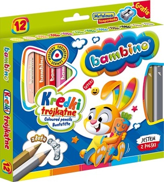 Толстые треугольные карандаши Bambino 12kol + кожа