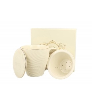 KUBEK Z ZAPARZACZEM POKRYWKĄ PORCELANOWY DUO ECRU ICE CREAM 430 ML PREZENT