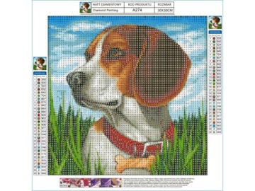 Haft diamentowy OBRAZ 30x30 PIES BEAGLE piesek