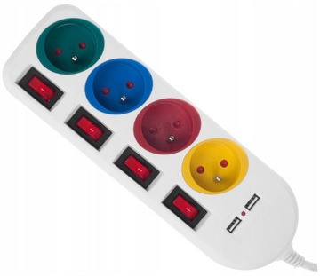 КАБЕЛЬ-УДЛИНИТЕЛЬ ПИТАНИЯ 4 РАЗЪЕМА 2xUSB 1,5 м