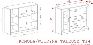 Комод, шкаф-витрина TADEUSZ T14 - ДУБ ЛЕФКАС