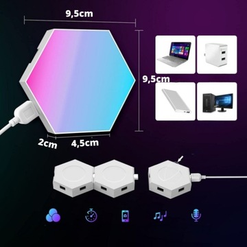 НАСТЕННЫЙ СВЕТИЛЬНИК HEXAGON RGB МОДУЛЬНЫЙ ИГРОВОЙ 8 ШТ.