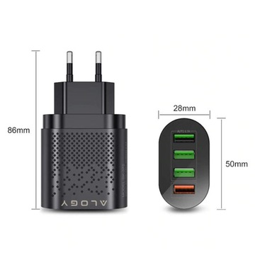 Быстрое зарядное устройство Alogy 4x USB Quick Charge 3.0, 2,4 А, черный