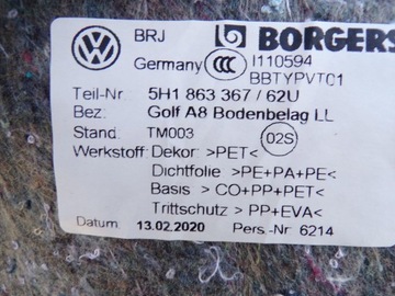 фото thumb №10, Оббивка килим 5h1863367 vw golf viii hb європа