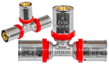 ТРОЙНИК ПРЕССОВАННЫЙ РАВНЫЙ PEX ALUPEX 16x16x16 ЛАТУНЬ DIAMOND