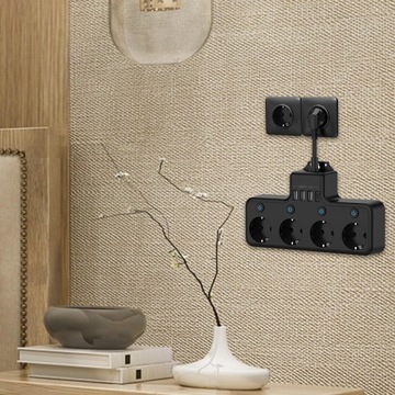 Удлинитель с вилкой европейского стандарта, 3 USB-портами, быстрая зарядка, 4 розетки, черный