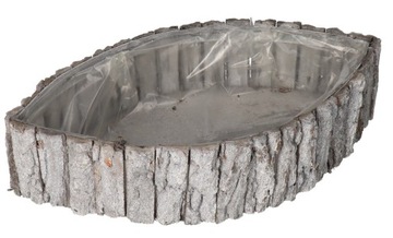 ЦВЕТОЧНЫЙ ГОРШОК, ДЕРЕВЯННАЯ КРЫШКА, СЕРЫЙ, БОЛЬШАЯ КОРА, КОРЫШОК