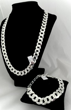 Srebrny męski komplet bransoleta + łańcuch 55cm - 12,5mm próba 925