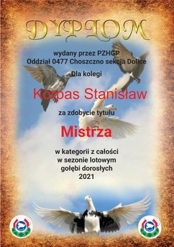 Dyplomy hodowcy gołębi loty + gratis