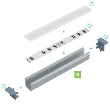 PROFIL DO TAŚMY LED aluminiowy G + KLOSZ 2m BIAŁY