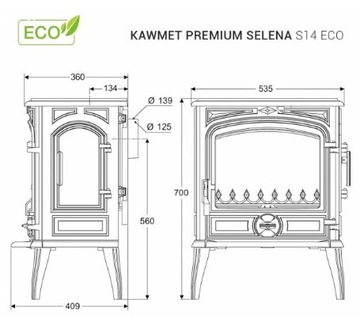 Отдельностоящая печь KAWMET Premium SELENA S14 чугунная