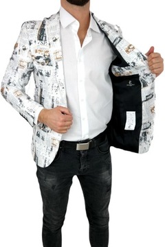 GIOVANNI PERA Marynarka męska D620 gazeta, biała, elegancka 54 L/XL