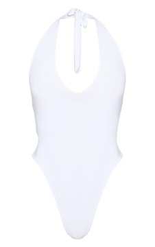 PRETTYLITTLETHING RNH БЕЛОЕ БОДИ С ЗАВЯЗКАМИ, М ВЫРЕЗОМ