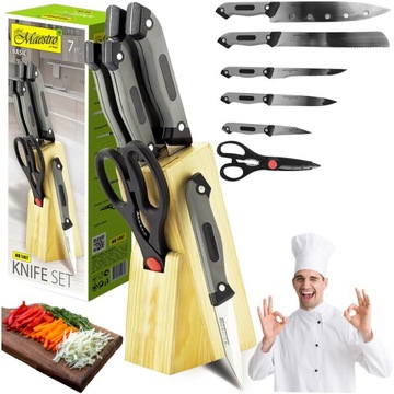 ZESTAW komplet 5 NOŻY W BLOKU 7 elementów MAESTRO NOŻE KUCHENNE + NOŻYCE