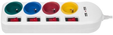 КАБЕЛЬ-УДЛИНИТЕЛЬ ПИТАНИЯ 4 РАЗЪЕМА 2xUSB 1,5 м