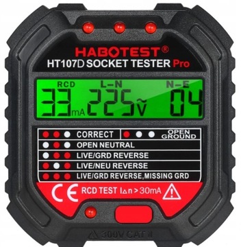 Тестер электрических розеток Habotest с цифровым дисплеем HT107D RCD