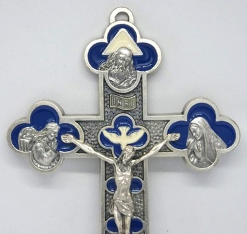 Krzyż krucyfiks 14 cm Srebrny Trzecie tysiąclecie Ojciec Syn Duch Święty