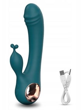 Wibrator z króliczkiem masażer 2 silniki zielony - LICKLIP RABBIT