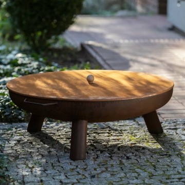 OKRĄGŁA POKRYWA DO PALENISKA OGRODOWEGO 98 CM BULAN STAL SUROWA OGNISKO