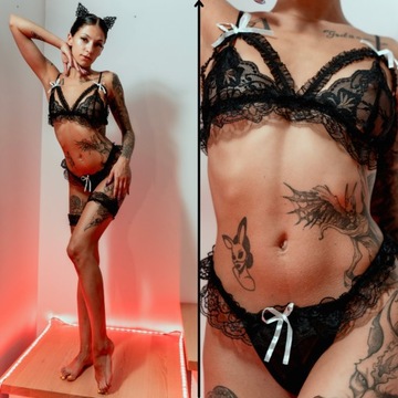 SEKSOWNA BIELIZNA DAMSKA EROTYCZNA KORONKOWA SEXY KOMPLET CZARNY KORONKA S
