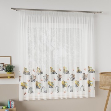 Firany z Taśmą Marszczącą Firana Gotowa Dziecięca Woal Auta sz570x120