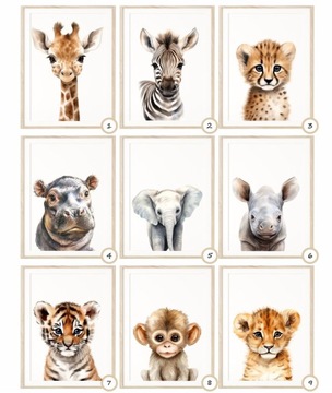 Zestaw 3 plakaty portrety zwierząt Safari A3 lew, żyrafa, zebra Wzory!