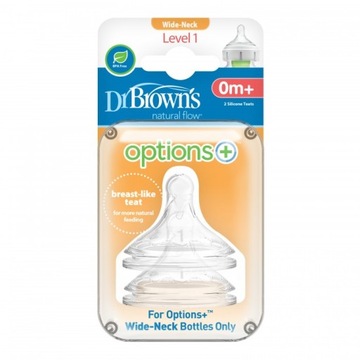 Dr Brown's Smoczek do Butelki Options+ Szeroka Szyjka Poziom 1 (0-3 m) 2szt