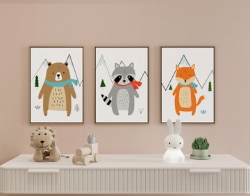 ZESTAW 3x OBRAZEK plakat A4 LEŚNE zwierzątka LIS
