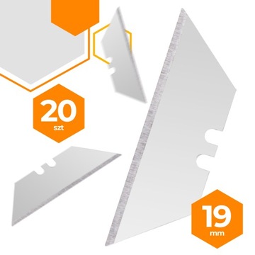 20x Ostrza TRAPEZOWE 19 mm ZAPASOWE Noże Cięcia Kartonów Tworzyw Wykładz 6Z