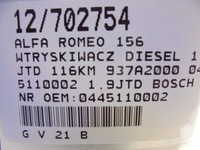 фото thumb №8, Alfa romeo 156 форсунка дизель 0445110002 1,9jtd