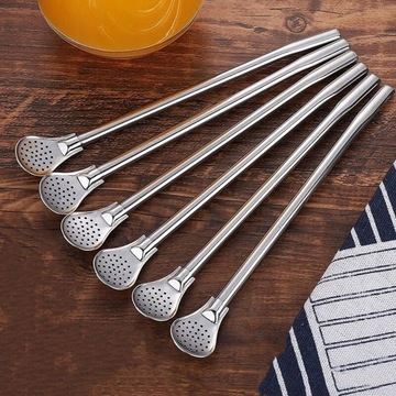 6x СОЛОМКИ, МЕТАЛЛИЧЕСКИЕ ЛОЖКИ ДЛЯ НАПИТКОВ, ДЕСЕРТОВ