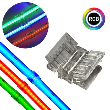 10 ПРЯМЫХ РАЗЪЕМОВ ДЛЯ СВЕТОДИОДНЫХ ПОЛОС RGB COB, НЕОНОВЫЕ ДВУСТОРОННИЕ ЗАЖИМЫ 10 мм