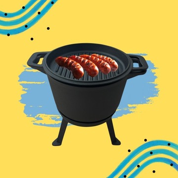 ЧУГУННАЯ ЧУГУНКА С ЖАРОЧКОЙ, Венгерская охотничья кастрюля, 8л, для КАМИНА-ГРИЛЬ
