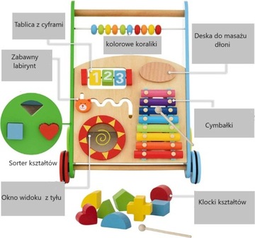 CHODZIK PCHACZ INTERAKTYWNY DLA DZIECI 3 KOLORY JEŹDZIK EDUKACYJNY SORTER