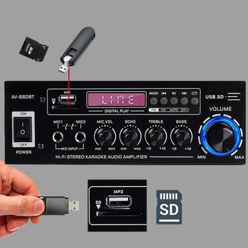 УСИЛИТЕЛЬ ДЛЯ ДИНАМИКОВ С FM-СТЕРЕО BLUETOOTH 5.0 РАДИО