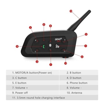 EJEAS V6 PRO Bluetooth-гарнитура для внутренней связи мотоцикла, 6 гонщиков