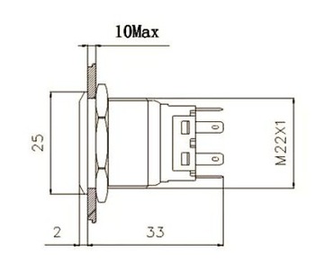 PRZYCISK MONOSTABILNY WANDALOODPORNY 250V 5A 22x35MM CZERWONY