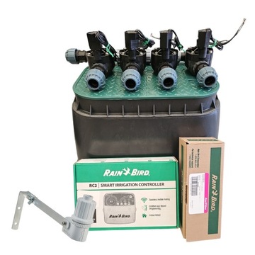 Zestaw Rain Bird HV 4 sekcje Sterownik RC2 WiFi Czujnik Studzienka PE 32