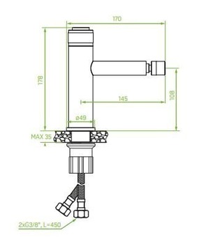 Смеситель для биде VOLUMO с хромированной пробкой BAV_032D