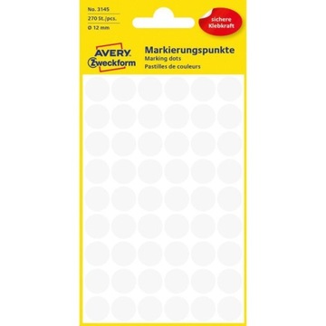 Наклейки AVERY LABELS КРУГЛЫЕ маленькие 12 ММ БЕЛЫЙ цвет набор 270 шт.