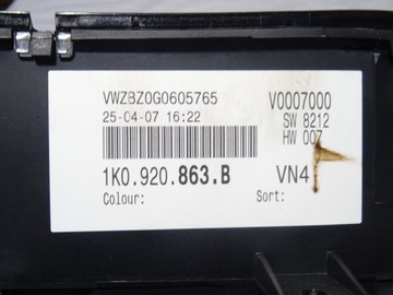 фото thumb №9, Компьютер спидометр набор vw golf v 5 1k0 2.0 tdi bkd 03g906021kk 1k0920863b