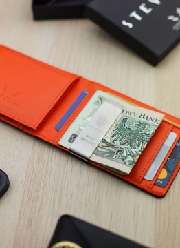 Мужской тонкий кожаный кошелек STEVENS 1,5 см с RFID-клипсой для маленьких карточек Q2