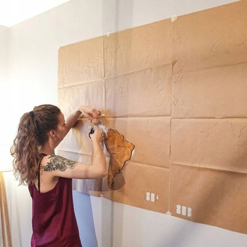 Mapa świata drewniana mapka z granicami z drewna Sikorka 180x90cm pakiet XL