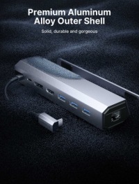 Концентратор USB-C Адаптер JSAUX HDMI DisplayPort 4K 60 Гц USB 3.2 100 Вт PD LAN 1 Гбит/с