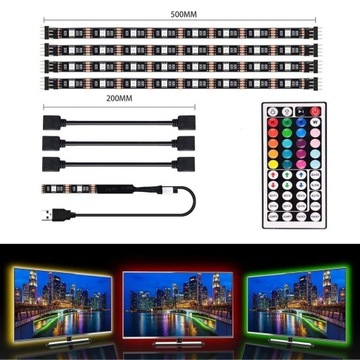 RGB светодиодная подсветка телевизора 4 x 50 см, набор USB светодиодных лент