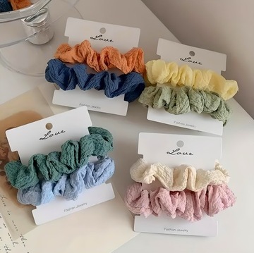 SCRUNCHIE GUMKA DO WŁOSÓW ZESTAW 2 SZT. FROTKA boho kremowa różowa ecru
